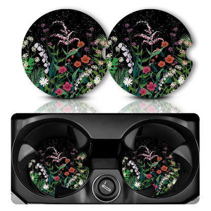 Picture of Car Coasters for Cup Holders，Car Cup Holder Coasters, 2 Pack Cup Holder Coasters for Car, Anti Slip Rubber Car Cup Mat with A Finger Notch, Cute Car Interior Accessories for Women Men 2.75" Flower