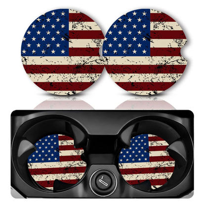 Picture of Car Coasters for Cup Holders，Car Cup Holder Coasters, 2 Pack Cup Holder Coasters for Car, Anti Slip Rubber Car Cup Mat with A Finger Notch, Cute Car Interior Accessories for Women 2.75" American Flag