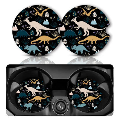 Picture of Car Coasters for Cup Holders，Car Cup Holder Coasters, 2 Pack Cup Holder Coasters for Car, Anti Slip Rubber Car Cup Mat with A Finger Notch, Cute Car Interior Accessories for Women Men 2.75" Dinosaur