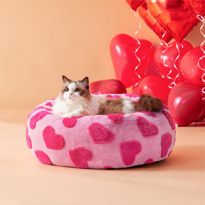 Picture of Lesure Donut Small Dog Bed - Round Cat Beds for Indoor Cats Anti-Anxiety Calming Pet Beds, Washable Cute Modern Beds with Teddy Sherpa Plush & Anti Slip Bottom, 20 Inch, Heart Pink