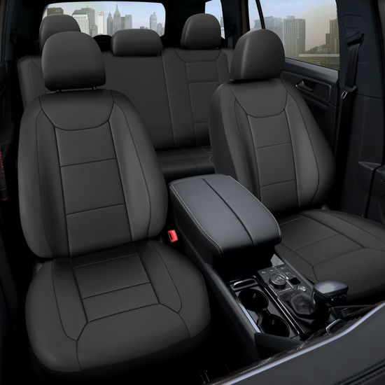 Picture of VALIHO Premium Waterproof Car Seat Cover Full Set, Front and Rear Split Bench Seat Covers for Cars with Thicker Padding, Easy to Install Car Seat Cover Set (Black)
