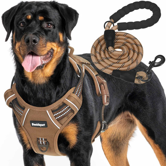 Picture of Beebiepet Heavy Duty Tactical Dog Harness for Large Dogs, No Pull Adjustable Pet Harness Reflective Service Training Easy Control Pet Vest Military K9 Working Dog Harnesses- Large, Brown