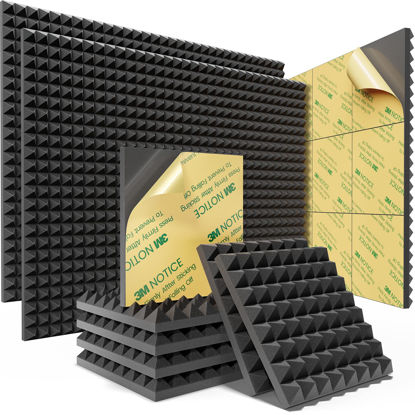Picture of Sonicism Pyramid Acoustic Panels with Self-Adhesive 48 Pack,12" X 12" X 1" Sound Proof Foam Panels for Walls of High Density,Soundproof Wall Panels Fast Expand,Sound Absorption and Decoration,Black