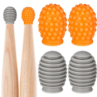 Picture of 4 Pieces Drum Mute Drum Dampener Silicone Drumstick Silent Practice Tips Percussion Accessory Mute Replacement Musical Instruments Accessory (Orange, Gray,Grid, Dot)