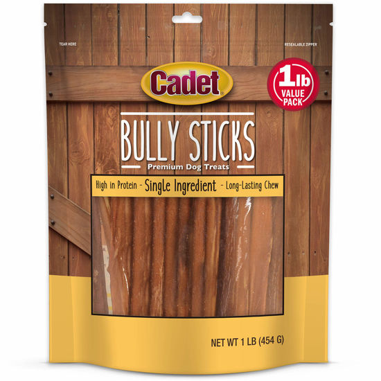 Picture of Cadet Bully Sticks for Small Dogs - All-Natural Beef Pizzle, High Protein, Low Fat, Long-Lasting, Grain & Rawhide-Free Dog Chews for Aggressive Chewers, Small (1 Pound)