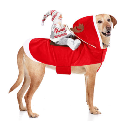 Picture of BWOGUE Santa Dog Costume Christmas Pet Clothes Santa Claus Riding Pet Cosplay Costumes Party Dressing up Dogs Cats Outfit for Small Medium Large Dogs Cats