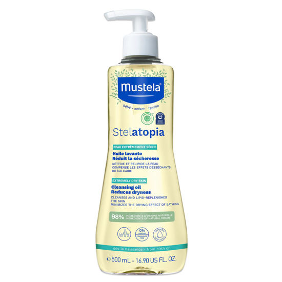 Picture of Mustela Stelatopia Eczema-Prone Skin Cleansing Oil - Baby Body Wash with Natural Avocado & Sunflower Oil - Family Skin Care Essentials - EWG Verified - Fragrance-Free & Tear Free - 16.9 fl. oz.