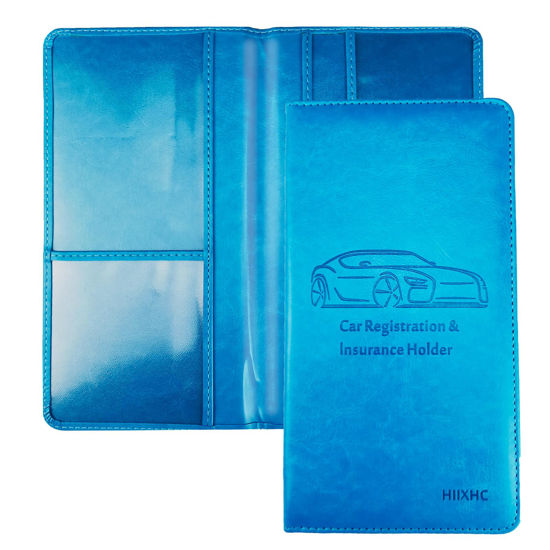 Picture of Car Registration and Insurance Card Holder - Leather Vehicle Glove Box Automobile Documents Paperwork Wallet Case Organizer for ID, Driver's License, Key Contact Information Cards - Men&Women
