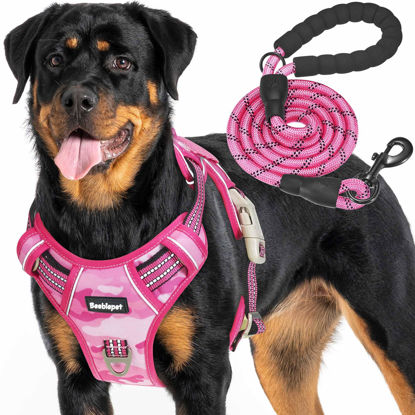 Picture of Beebiepet Heavy Duty Tactical Dog Harness for Large Dogs, No Pull Adjustable Pet Harness Reflective Service Training Easy Control Pet Vest Military K9 Working Dog Harnesses-X- Large, Pink Camo