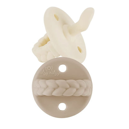 Picture of Itzy Ritzy Silicone Orthodontic Pacifiers - Sweetie Soother Pacifiers with Collapsible Handle & Two Air Holes for Added Safety, Baby Pacifiers for Ages 0-6 Months (Buttercream & Toast)