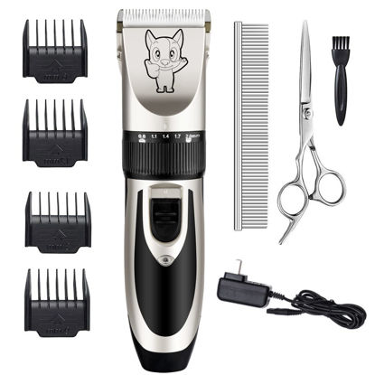 Picture of Dog Grooming Kit Clippers, Low Noise, Electric Quiet, Rechargeable, Cordless, Pet Hair Thick Coats Clippers Trimmers Set, Suitable for Dogs, Cats, and Other Pets (Silver)