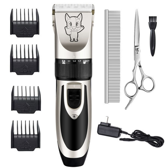 Picture of Dog Grooming Kit Clippers, Low Noise, Electric Quiet, Rechargeable, Cordless, Pet Hair Thick Coats Clippers Trimmers Set, Suitable for Dogs, Cats, and Other Pets (Silver)