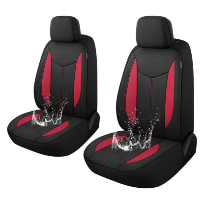 Picture of CAROMOP Neoprene Car Seat Cover 2 Front Seats, Waterproof Seat Covers for Cars, Universal Fit for Most Car Interior Covers-Sedan Truck SUV(Black/Red)