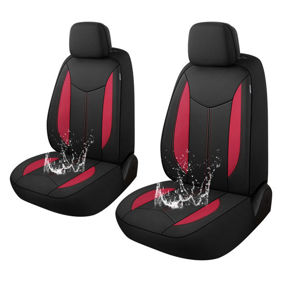 Picture of CAROMOP Neoprene Car Seat Cover 2 Front Seats, Waterproof Seat Covers for Cars, Universal Fit for Most Car Interior Covers-Sedan Truck SUV(Black/Red)