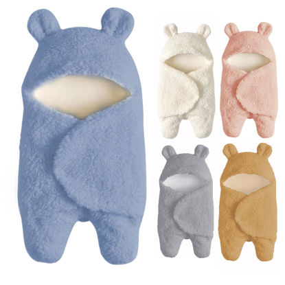 Picture of Nunibum Baby Swaddle Blanket Boys Girls Cute Bear Plush Essential Receiving Blanket Ultra-Soft Newborn Registry Sleeping Wraps for Infant 0-6 Months - Blue