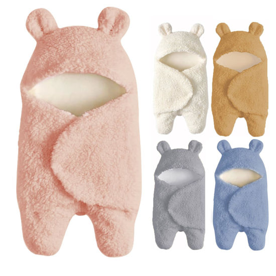Picture of Nunibum Baby Swaddle Blanket Boys Girls Cute Bear Plush Essential Receiving Blanket Ultra-Soft Newborn Registry Sleeping Wraps for Infant 0-6 Months - Pink