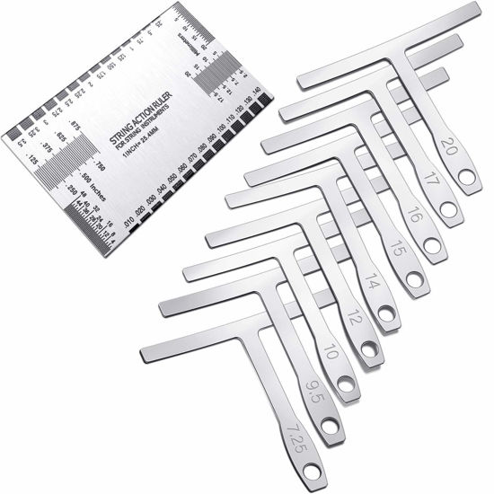 Picture of Mudder 10 Pieces Guitar Luthier Tools Include 9 Understring Guitar Radius Gauge and 1 String Action Gauge Ruler Measuring Tool for Bass Setup
