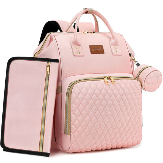 Picture of ROSEGIN Pink Diaper Bag Backpack for Baby Girls - Perfect Baby Shower Gifts, with Changing Pad, Pacifier Case, Insulated Pockets, Stroller Straps, 35L Large Capacity - Cute, Stylish