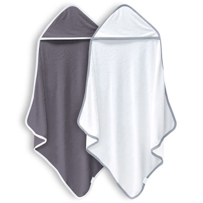 Picture of BAMBOO QUEEN 2 Pack Baby Bath Towel - Rayon Made from Bamboo, Ultra Soft Hooded Towels for Babies,Toddler,Infant - Newborn Essential -Perfect Baby Registry Gifts (White and Dark Grey, 30x30 Inch)