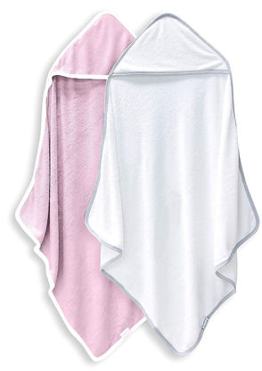 Picture of BAMBOO QUEEN 2 Pack Baby Bath Towel - Rayon Made from Bamboo, Ultra Absorbent - Ultra Soft Hooded Towels for Kids - X Large Size for 0-7 Yrs (White and Pink, 37.5 x 37.5 Inch)