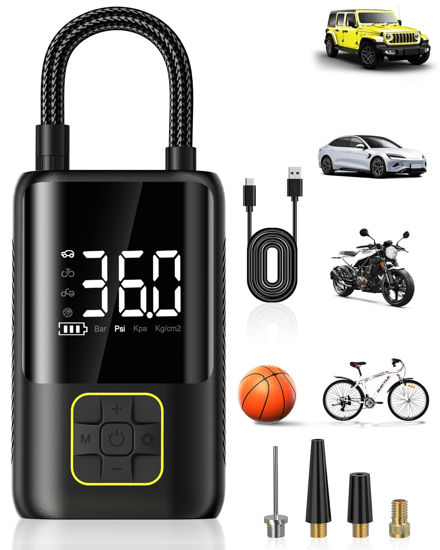 Picture of Tire Inflator Portable Air Compressor, 150 PSI Air Pump for Car Tires, One Click Smart Air Pump Tire Inflator for Car, Motorcycle, Bicycle and More with Tire Pressure Gauge