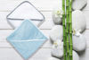 Picture of BAMBOO QUEEN 2 Pack Baby Bath Towel - Rayon Made from Bamboo, Ultra Absorbent - Ultra Soft Hooded Towels for Kids - X Large Size for 0-7 Yrs (White and Blue, 37.5 x 37.5 Inch)