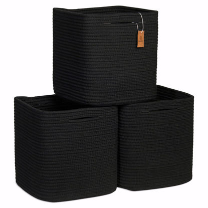 Picture of NaturalCozy Storage Cubes 11 Inch Cotton Rope Woven Baskets for Organizing, 3-Pack | Cube Storage Bin | Square Storage Baskets for Shelves Organizer, Classroom, Kids Toy Bins, Closet, Baby Nursery