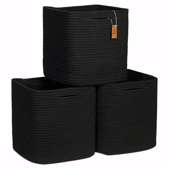 Picture of NaturalCozy Storage Cubes 11 Inch Cotton Rope Woven Baskets for Organizing, 3-Pack | Cube Storage Bin | Square Storage Baskets for Shelves Organizer, Classroom, Kids Toy Bins, Closet, Baby Nursery