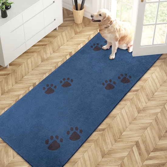 Picture of PURRUGS Dirt Trapper Door mat 32" x 70", Non-Skid/Slip Machine Washable Microfiber Entrance Rug, Shoes Scraper, Dog Door Mat, Super Absorbent Floor mat for Muddy Wet Shoes and Paws, Blue