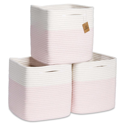 Picture of NaturalCozy Storage Cubes 11 Inch Cotton Rope Woven Baskets for Organizing, 3-Pack | Cube Storage Bin | Square Storage Baskets for Shelves Organizer, Classroom, Kids Toy Bins, Closet, Baby Nursery
