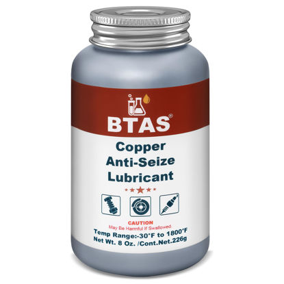 Picture of BTAS Copper Anti-Seize Lubricant 8 oz with Top Brush for Automotive Brake Calipers Hubs Spark Plug Threads Bolts and Nuts,Resistant High Temperature and Friction Wear Anti-Corrosion and Rust