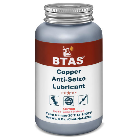 Picture of BTAS Copper Anti-Seize Lubricant 8 oz with Top Brush for Automotive Brake Calipers Hubs Spark Plug Threads Bolts and Nuts,Resistant High Temperature and Friction Wear Anti-Corrosion and Rust