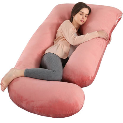 Picture of BATTOP Pregnancy Pillow,Pregnancy Pillows for Sleeping,Full Body Pillow with Removable Cover,Support for Back,Legs,Belly,HIPS,57 Inch Maternity Pillow,Pregnancy Must Haves（Pink）