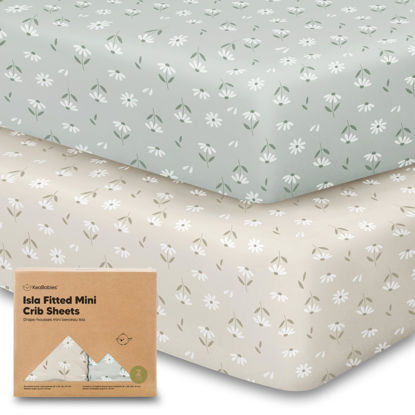 Picture of Pack and Play Sheets Fitted, 2-Pack Mini Crib Sheets - Pack N Play Sheets, Organic Fitted Crib Sheet for Pack and Play Mattress, Playard Baby Crib Sheets, Crib Sheets Neutral for Boys (Daisies)