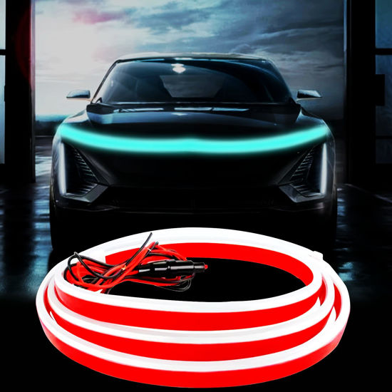 Picture of Car Hood Light Strip, 70 Inch LED Strip Lights for Car, Universal Engine Hood Guide Decorative Light Bar, 12V Flexible Headlight Waterproof Daytime Running Light for Cars, SUVs, Trucks (Ice Blue)