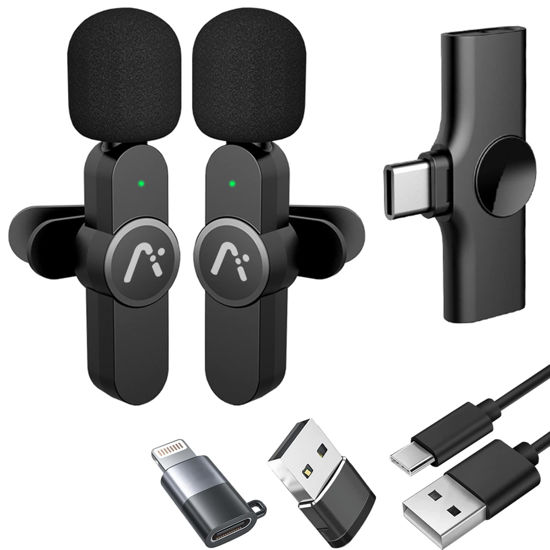 Picture of Aisizon Wireless Mics, Wireless Clip on Microphones, Lapel Microphone A2d One Pair Two, for Android Phone, iPhone 15, Laptop, Video Recording