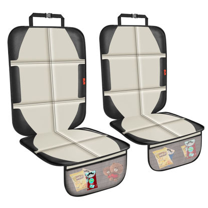 Picture of XHYANG Car Seat Protector,2 Pack Car Seat Protectors Baby Carseat Waterproof Durable 600D Fabric for Child Baby Car Seat Mat Vehicle Pet Cover 2 Storage Pockets (2 Pack Beige)