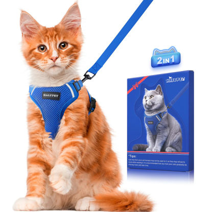 Picture of Halypet Cat Harness and Leash Set [ MAX Safety Third Generation ] Escape Proof Soft Adjustable Cat Leash Breathable Comfortable Vest Easy to Wear Kitten Harness for Outdoor Walking