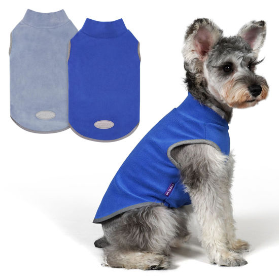Picture of cyeollo 2 Pack Fleece Dog Sweater Pullover Dog Sweatshirt Reflective Lightweight Sweaters Dog Clothes for Small Dogs Boy Pet Apparel Blue, Mist Blue, S
