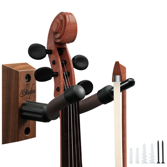 Picture of Violin Wall Mount Hanger, Ohuhu Hardwood Violin Hanger with Bow Holder for Home & Studio
