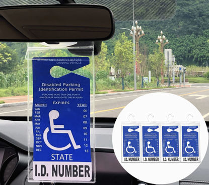 Picture of lofrcin 4 PCS Handicap Placard Holder for Auto, Ultra Transparent Handicapped Placard Holder, Handicap Parking Sign Holder with Large Hanger