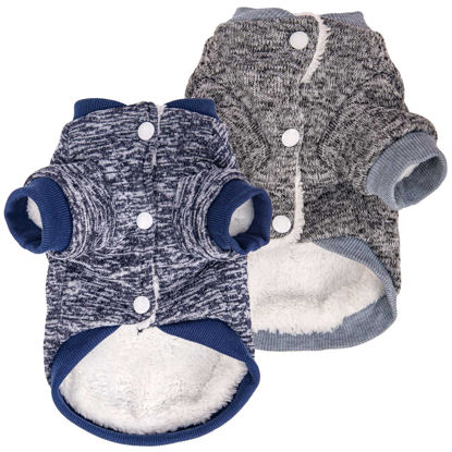Picture of Dog Sweater, Dog Sweaters for Small Dogs, 2, 3 Pack Warm Soft Pet Clothes for Puppy, Medium Large Cat, Dogs Girl or Boy, Dog Shirt Vest Coat for Winter Christmas (Medium, Coat Grey+Navy)