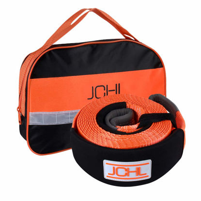 Picture of JCHL Recovery Tow Strap Heavy Duty Polyester Recovery Strap 3" x20ft 35000LBS (18TON) Rated Capacity Off Road Towing Rope, Reinforced Loops, Protective Sleeves, Storage Bag Emergency Towing Rope