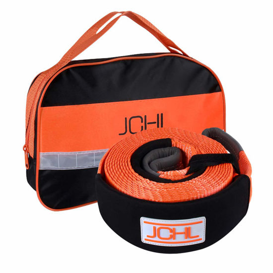 Picture of JCHL Recovery Tow Strap Heavy Duty Polyester Recovery Strap 3" x20ft 35000LBS (18TON) Rated Capacity Off Road Towing Rope, Reinforced Loops, Protective Sleeves, Storage Bag Emergency Towing Rope