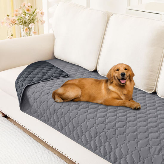 Picture of Smiry Waterproof Dog Blanket, Soft Dog Bed Cover Pet Blanket, Reversible Washable Pet Couch Cover for Sofa Furniture Protector for Puppy Cat (30x70 Inch, Grey/Dark Grey)