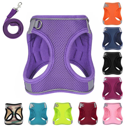 Picture of PWOD Dog Harness with Leash Set, No-Pull Step-in Reflective Pet Harness with 1 Leash Clips, Adjustable Soft Padded Easy Walk Dog Vest for Small Medium Large Dogs, Cats(Light Purple, Medium)