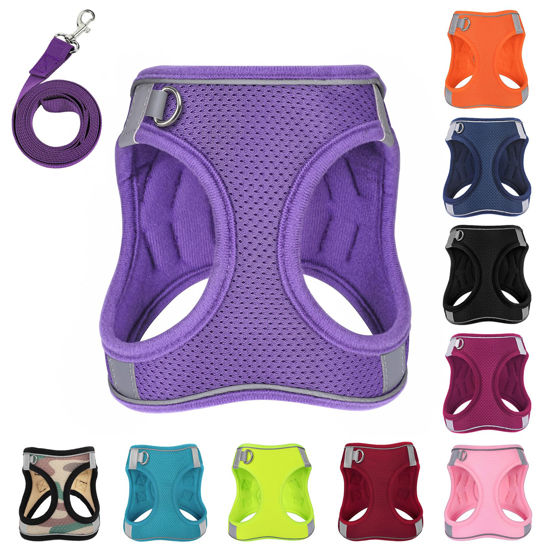 Picture of PWOD Dog Harness with Leash Set, No-Pull Step-in Reflective Pet Harness with 1 Leash Clips, Adjustable Soft Padded Easy Walk Dog Vest for Small Medium Large Dogs, Cats(Light Purple, Medium)