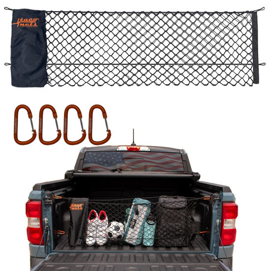 Picture of TacoNets Ford Maverick Envelope Style Truck Bed Cargo Net - Fits 2022-2024 - Upgraded 5mm Bungee - Free Storage Bag - Heavy Duty Carabiners - Designed in USA - 16" x 40"