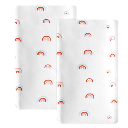 Picture of Rainbow Changing Pad Cover 2 Pack Diaper Changing Table Pad Covers 32”x17”x5.5” for Standard Baby Changing Pads Universal Microfiber Soft Cradle Sheets for Baby Boys Girls
