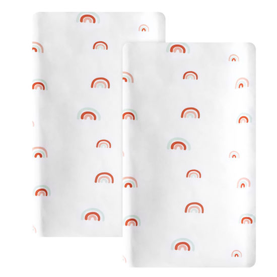 Picture of Rainbow Changing Pad Cover 2 Pack Diaper Changing Table Pad Covers 32”x17”x5.5” for Standard Baby Changing Pads Universal Microfiber Soft Cradle Sheets for Baby Boys Girls